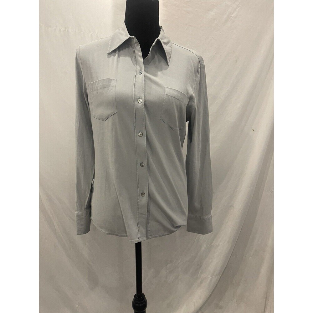 Vintage Silk Shirt 9/10 Button Up Down Blouse Top Express Silver Classic